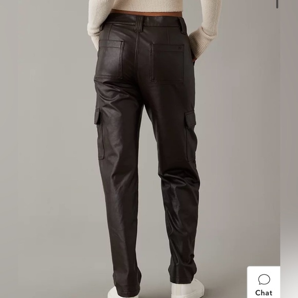 American Eagle Stretch High-Waisted Vegan Leather Straight Cargo Pant - Picture 4 of 6